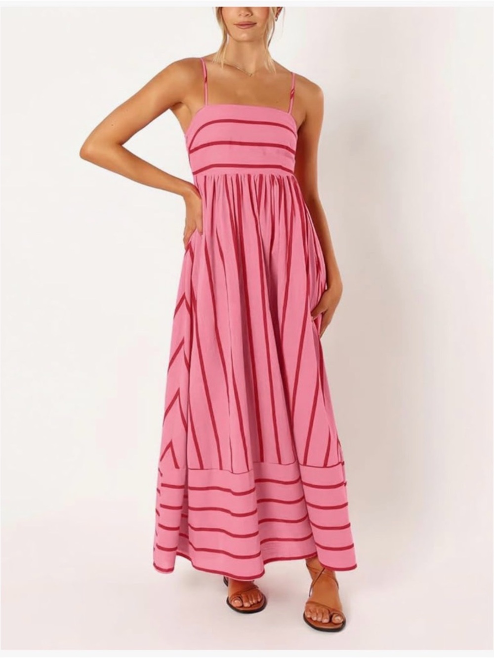 Pink Striped Spaghetti Strap Maxi Dress